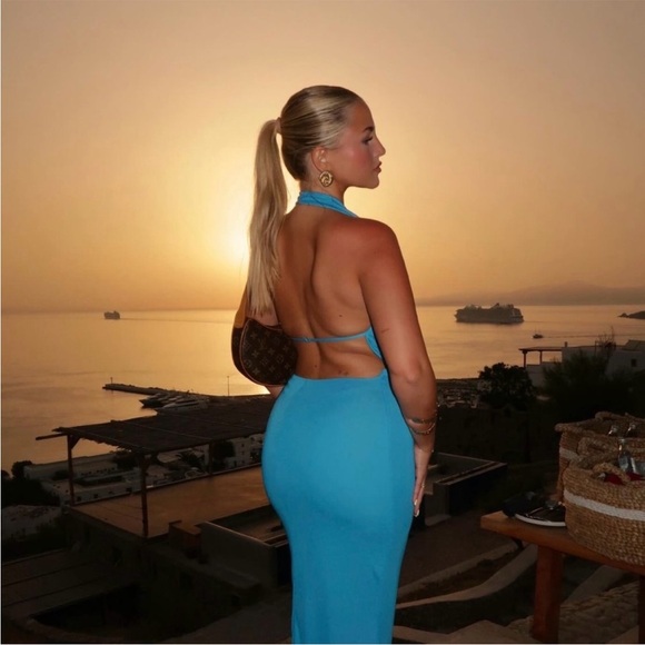 Zara Long Draped Halter Dress Cowl Neckline Electric Blue 8342/364 014/287 - Picture 5 of 10